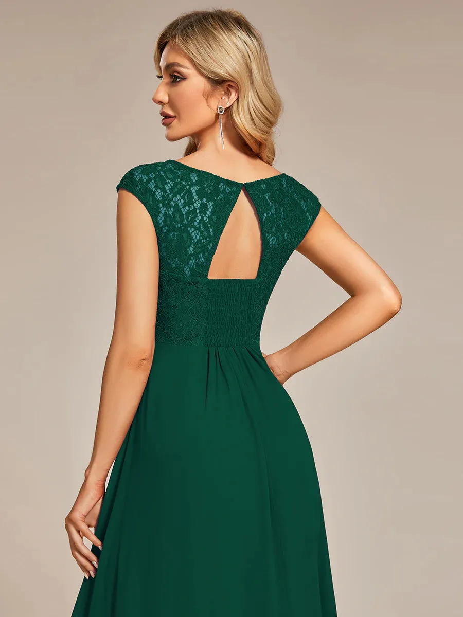 Plus Cap Sleeve A Line Lace & Chiffon Bridesmaid Dress