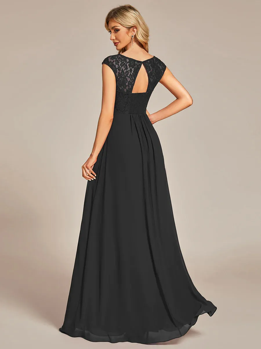 Plus Cap Sleeve A Line Lace & Chiffon Bridesmaid Dress