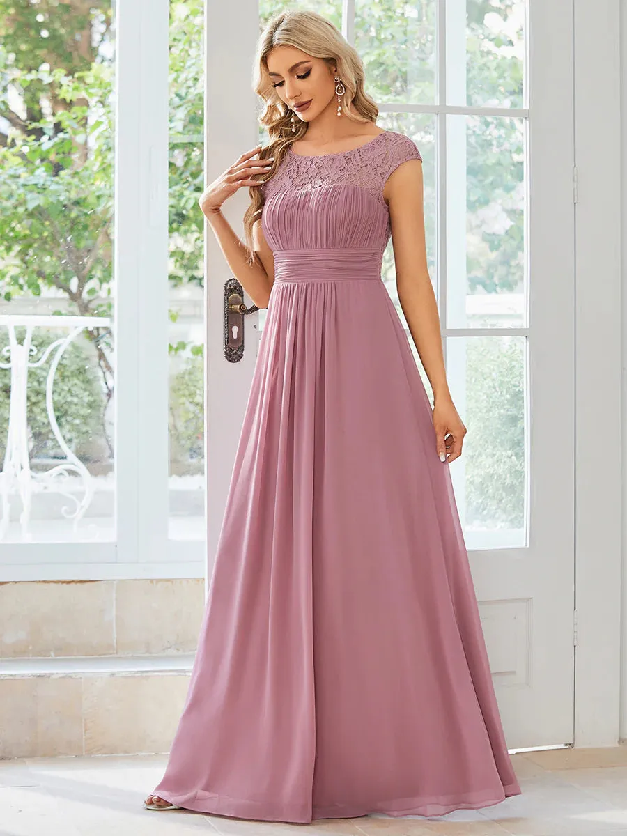 Plus Cap Sleeve A Line Lace & Chiffon Bridesmaid Dress