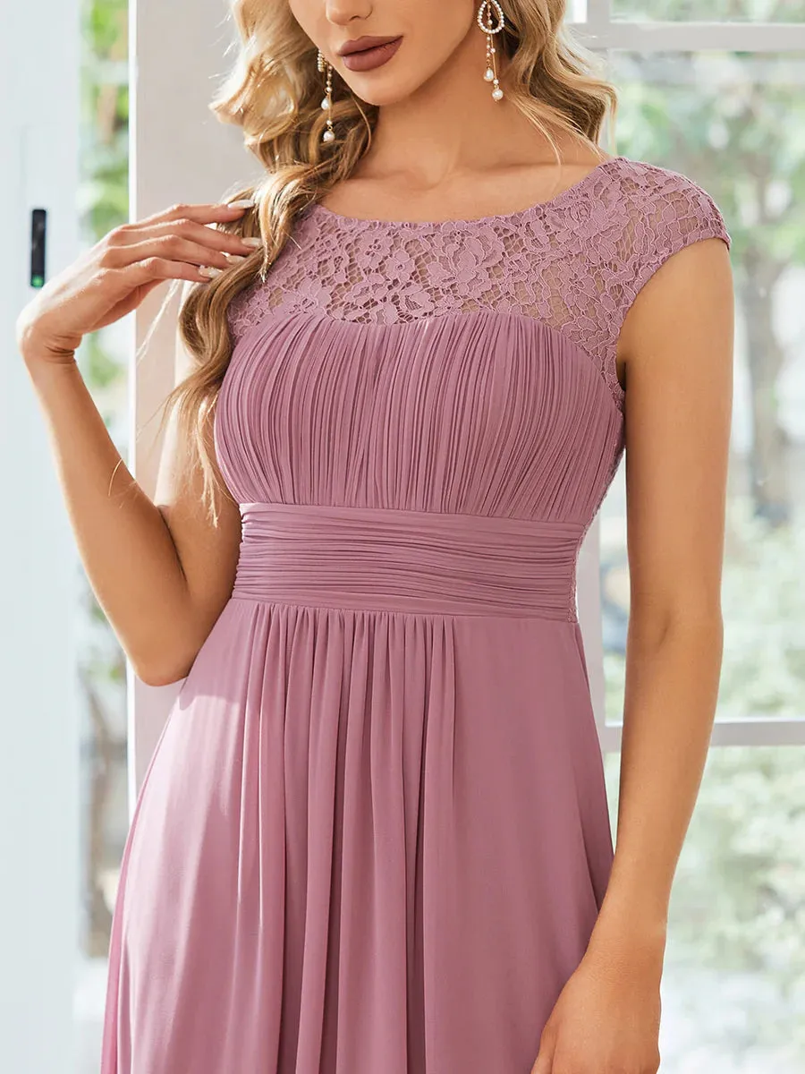 Plus Cap Sleeve A Line Lace & Chiffon Bridesmaid Dress