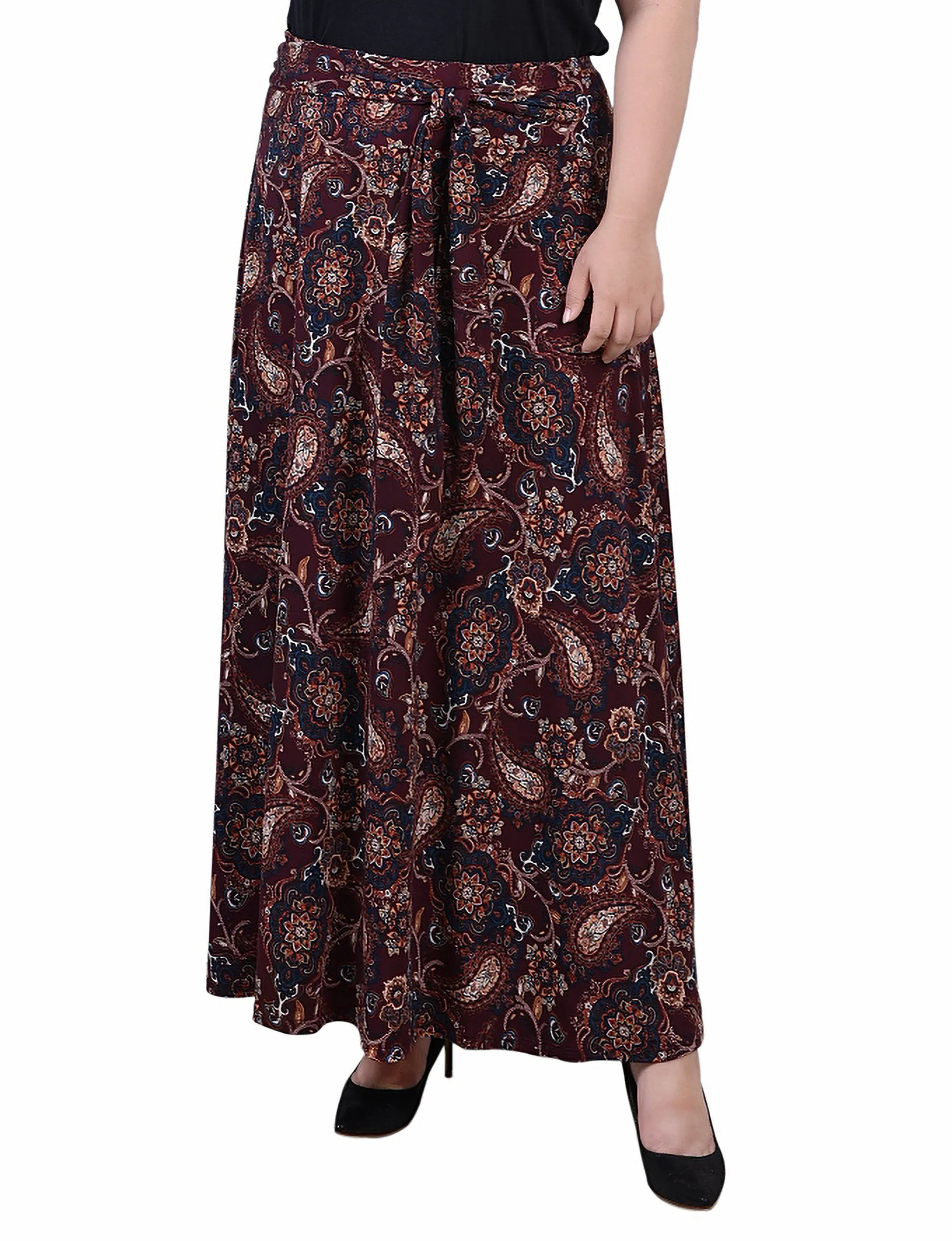 Plus Size Maxi Skirt With Sash Waist Tie