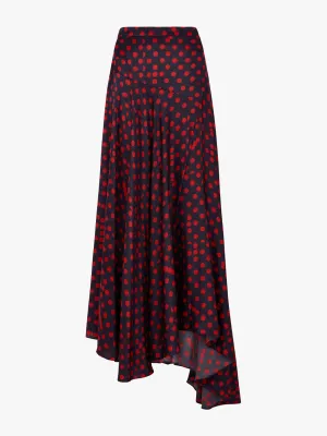 Polka dot asymmetric maxi skirt