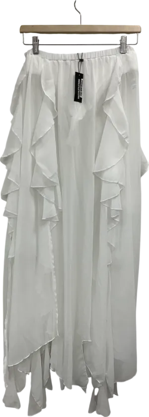 PrettyLittleThing White Chiffon Ruffle Maxi Skirt UK 10