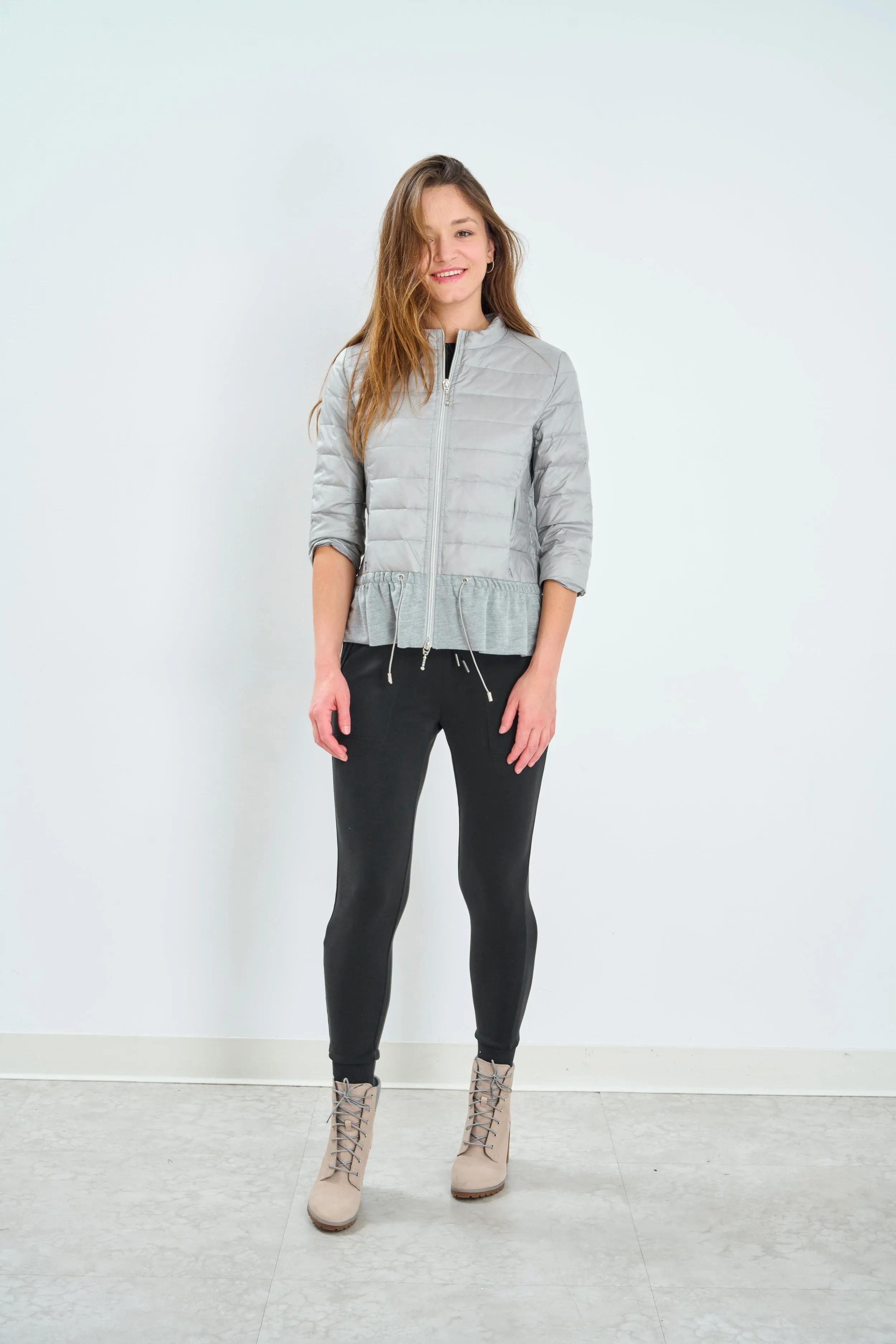 Quilted Knit Peplum Puffer Jacket