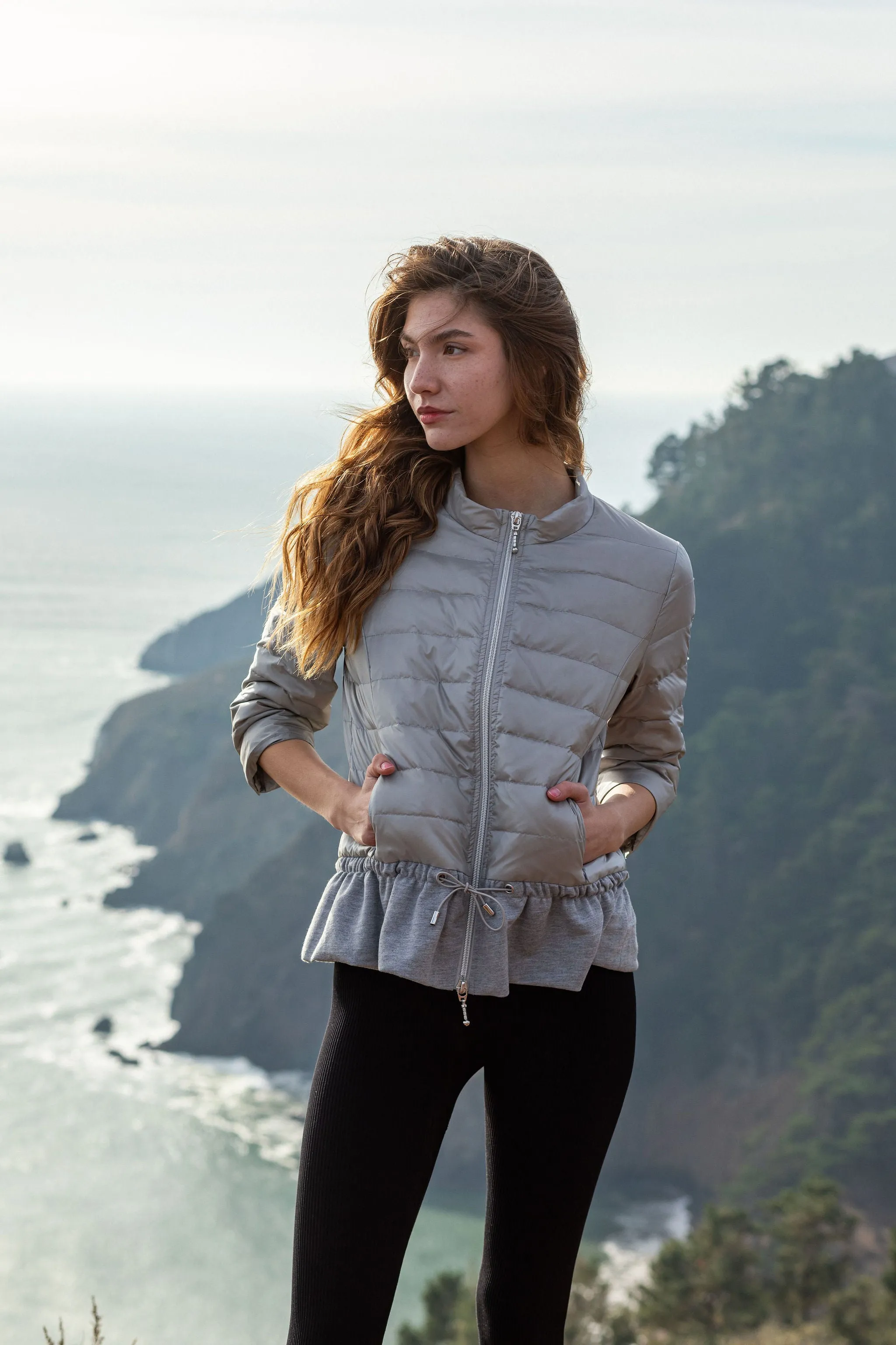 Quilted Knit Peplum Puffer Jacket