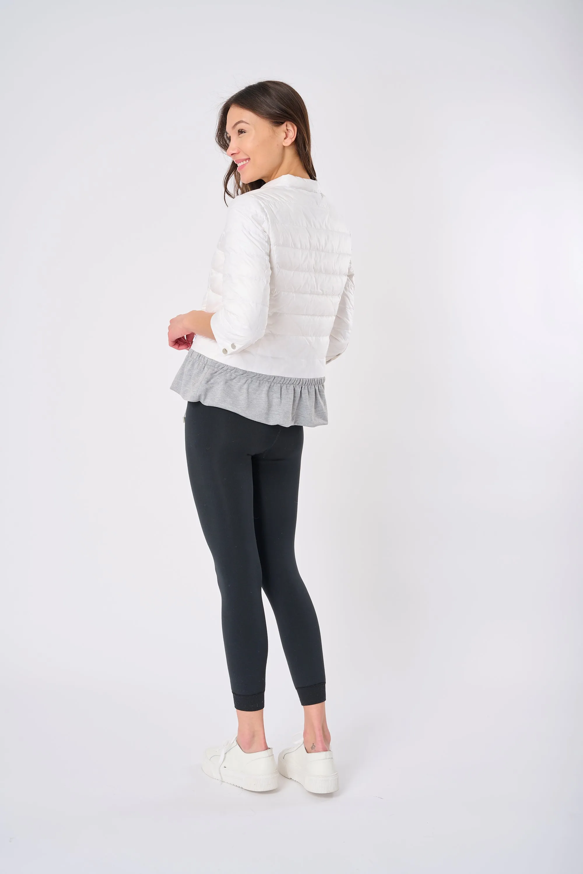 Quilted Knit Peplum Puffer Jacket