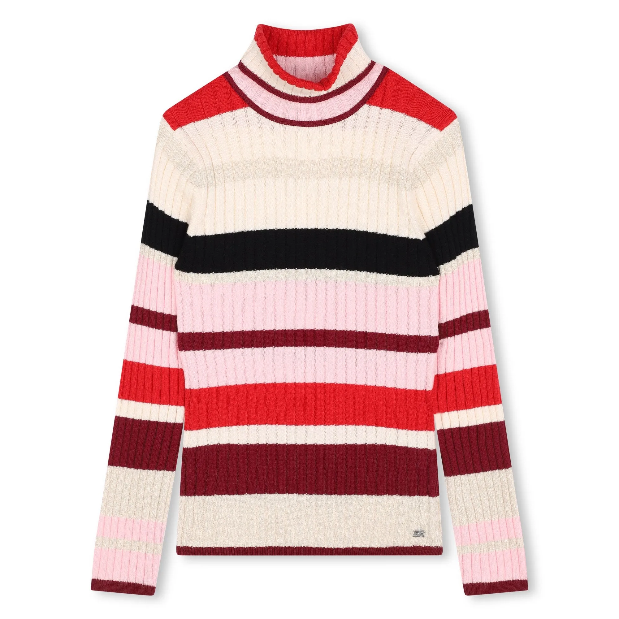 Red Pink Striped Turtleneck Sweater