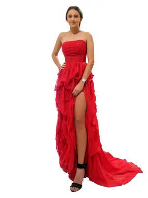 Red silk layered dress