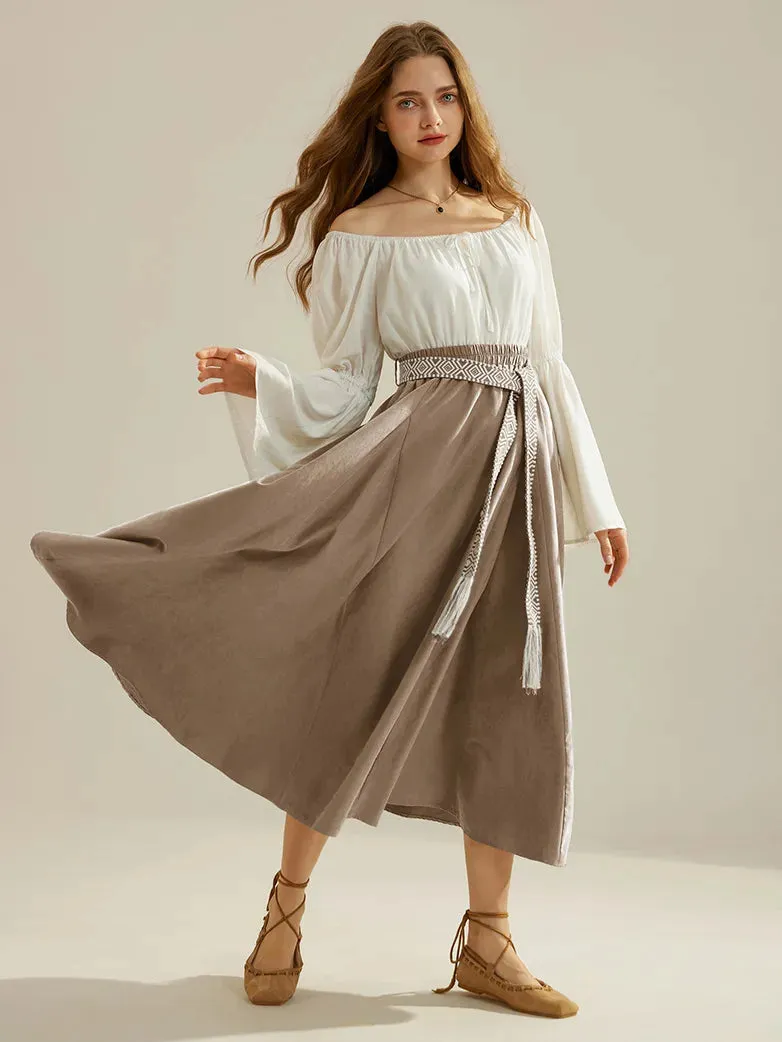 Renaissance Boho Maxi Skirt Ankle Length Swing Skirt