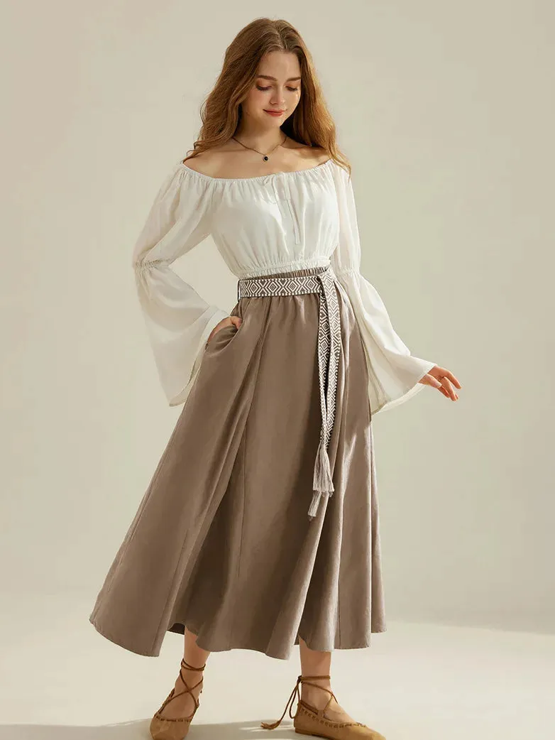 Renaissance Boho Maxi Skirt Ankle Length Swing Skirt