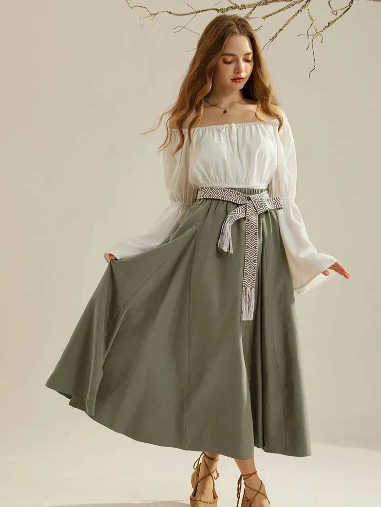 Renaissance Boho Maxi Skirt Ankle Length Swing Skirt