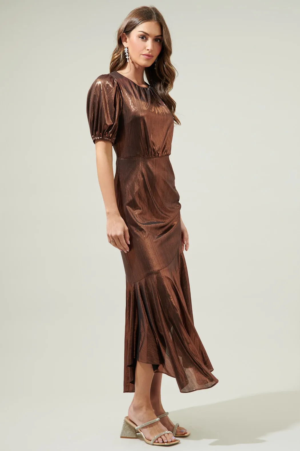 Rina Metallic Asymmetrical Maxi Dress