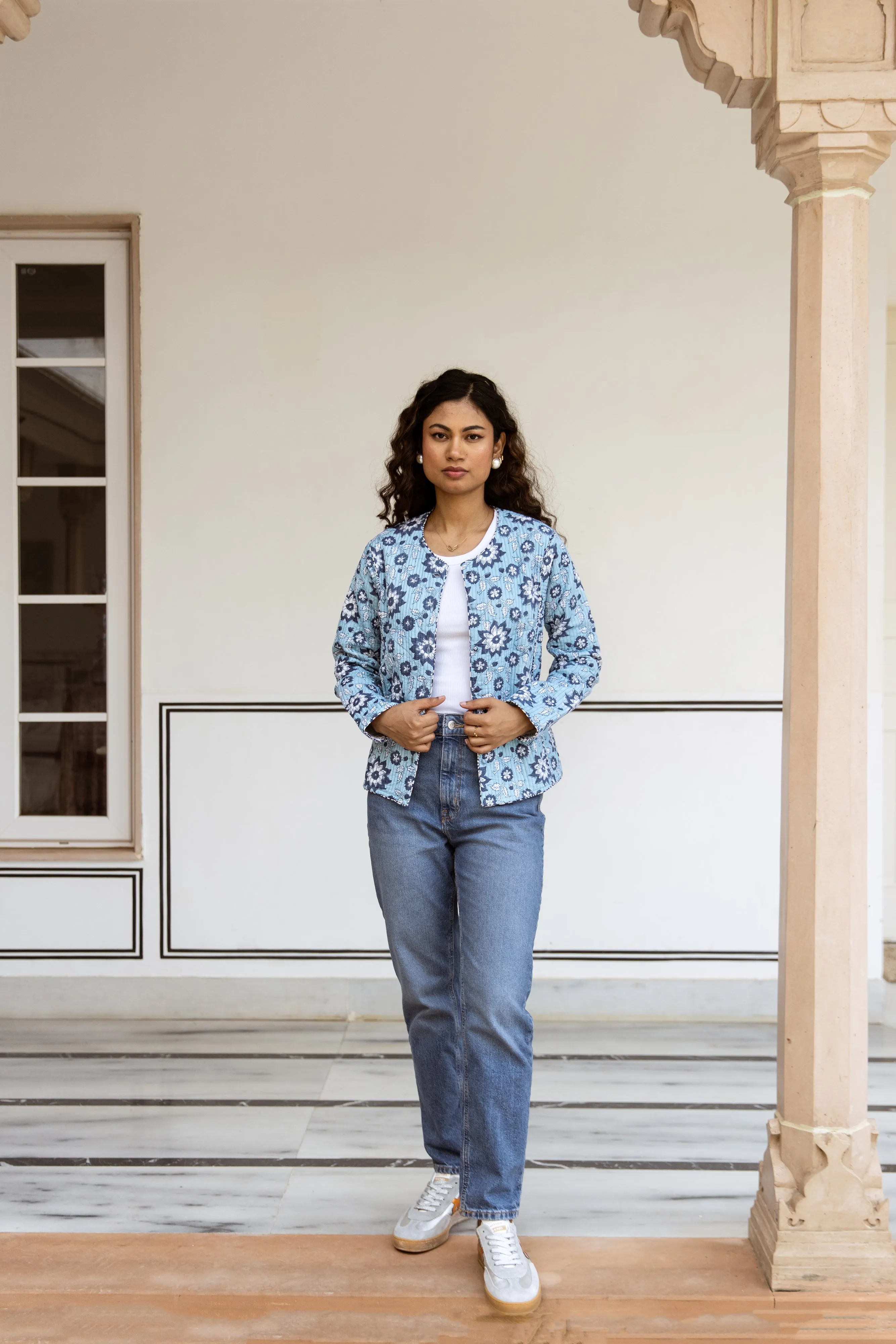 SALE Fitted quilted jacket - Blue Floral Print