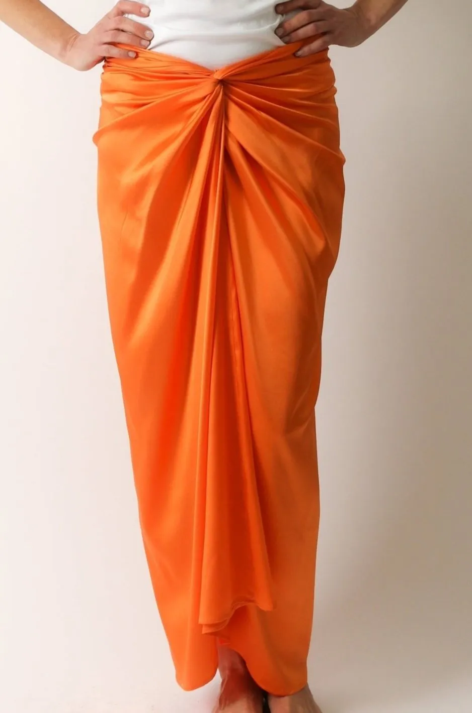 SANAA SARONG SKIRT IN STRETCH SILK CHARMEUSE IN PAPAYA