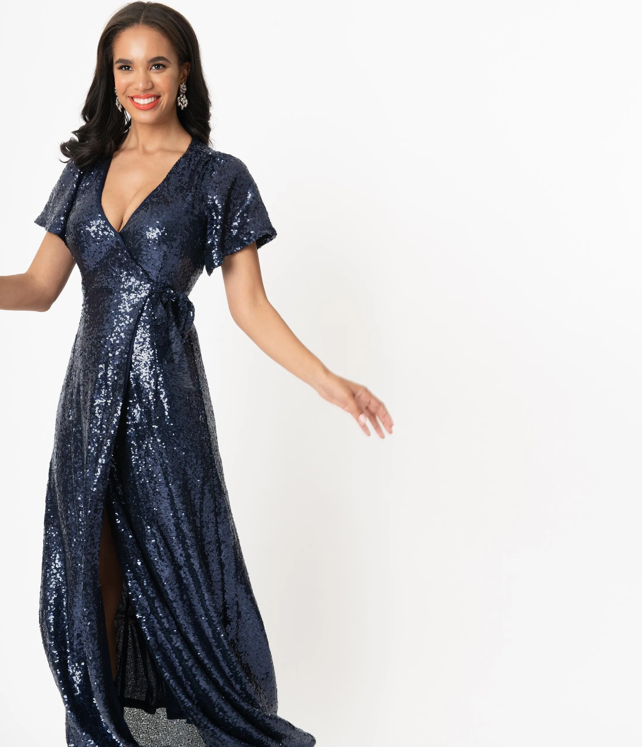 Sapphire Blue Sequin Wrap Maxi Dress