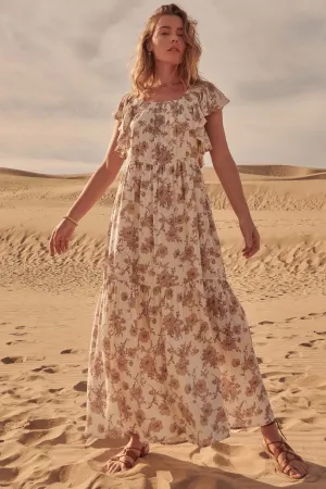 Sepia Memories Ruffled Floral Prairie Dress