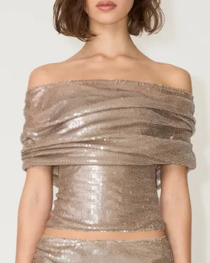 Sequin Shawl Tube Top | Champagne