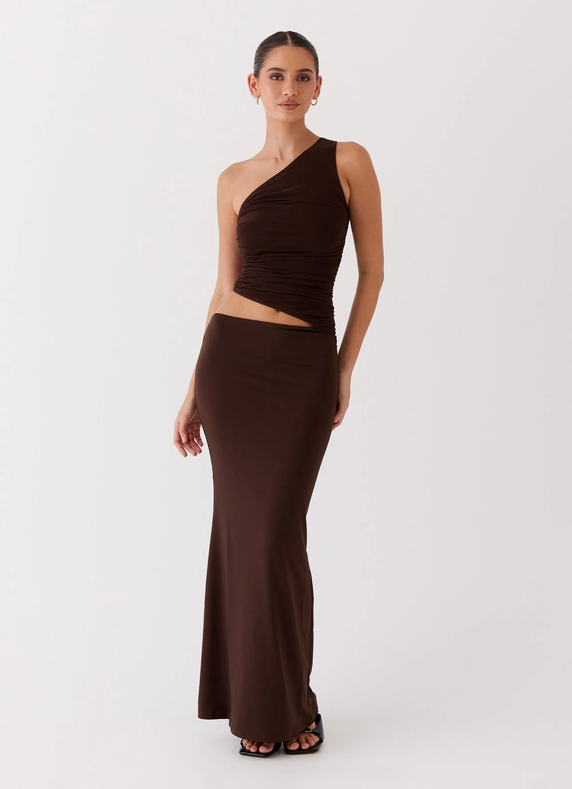 Seranella One Shoulder Maxi Dress - Chocolate