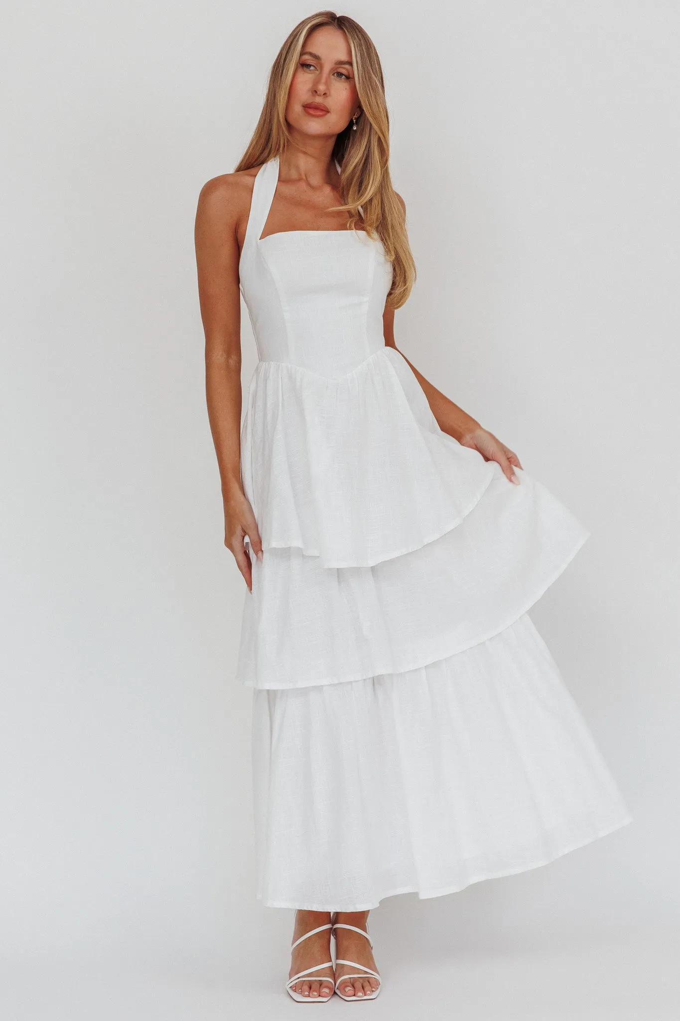 Shaya Tiered Ruffle Maxi Dress White