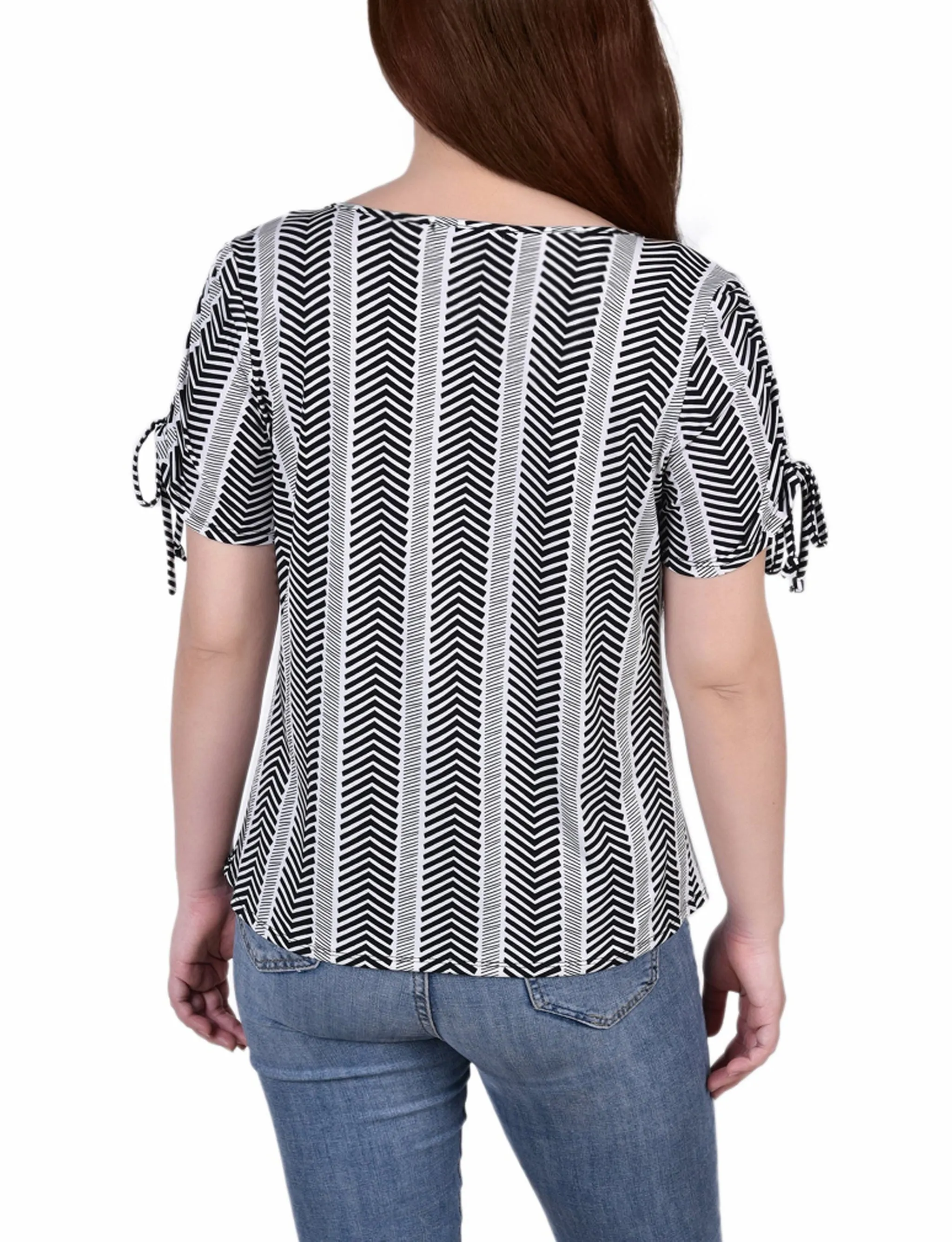 Short Ruched Sleeve Top With Pleats