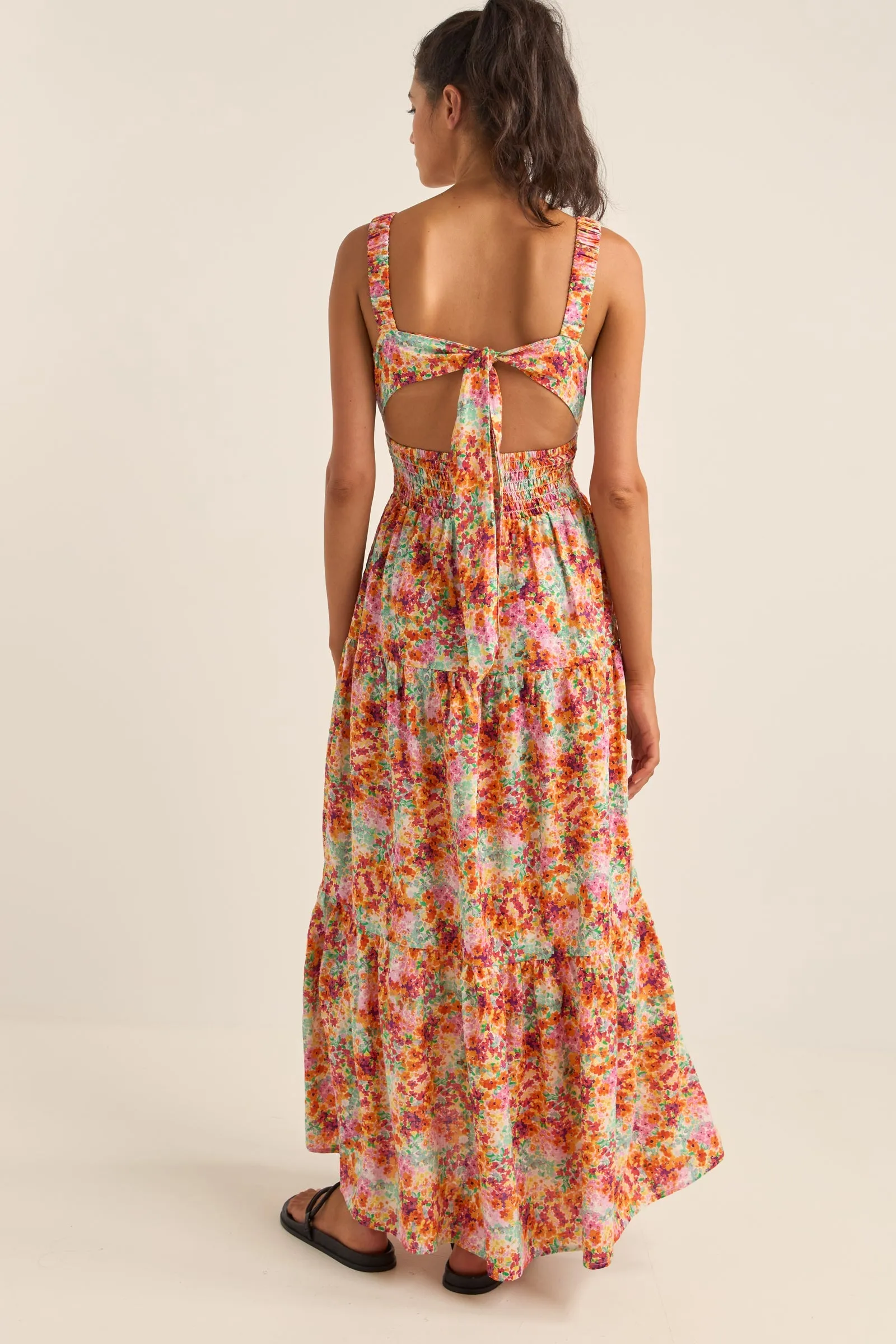 Sierra Floral Tiered Maxi Dress Orange