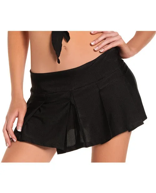 Solid Color Pleated School Girl Skirt Black M-l