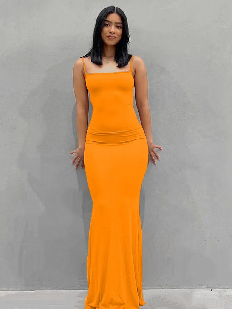 Strap Bodycon Stylish Solid Maxi Dress