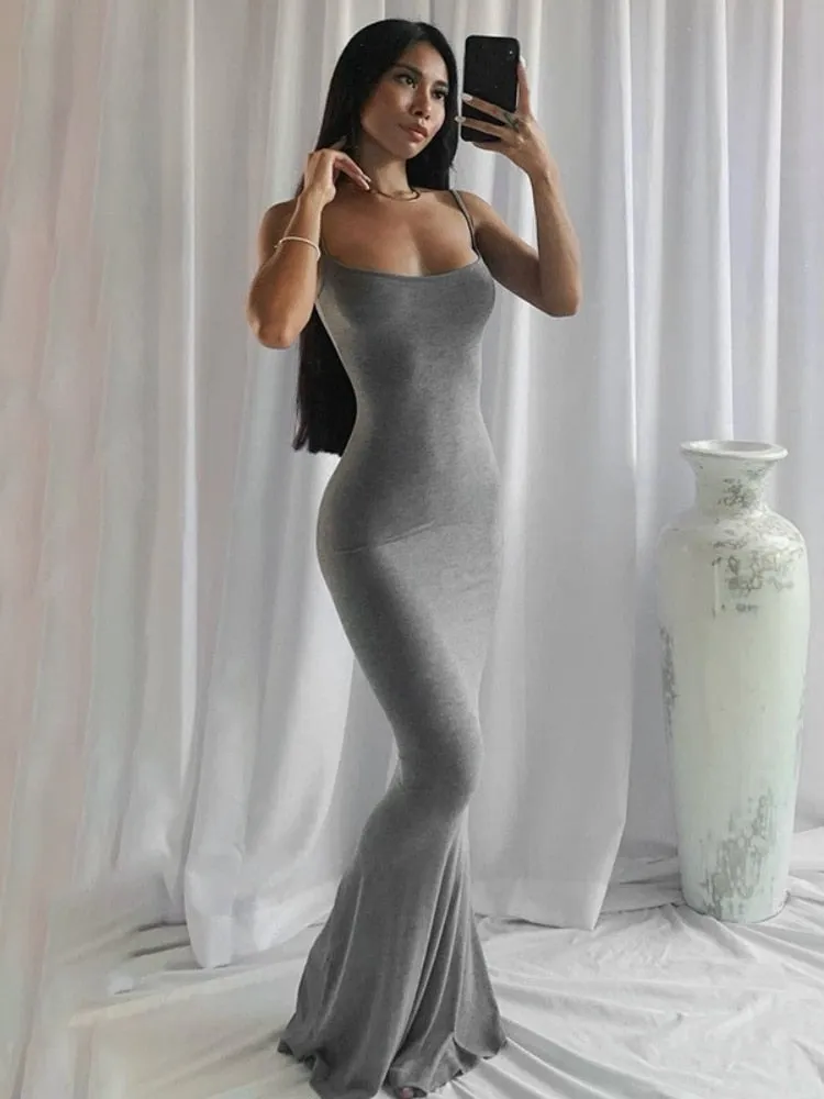 Strap Bodycon Stylish Solid Maxi Dress