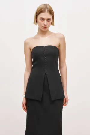 Strapless Linen Bustier - Black