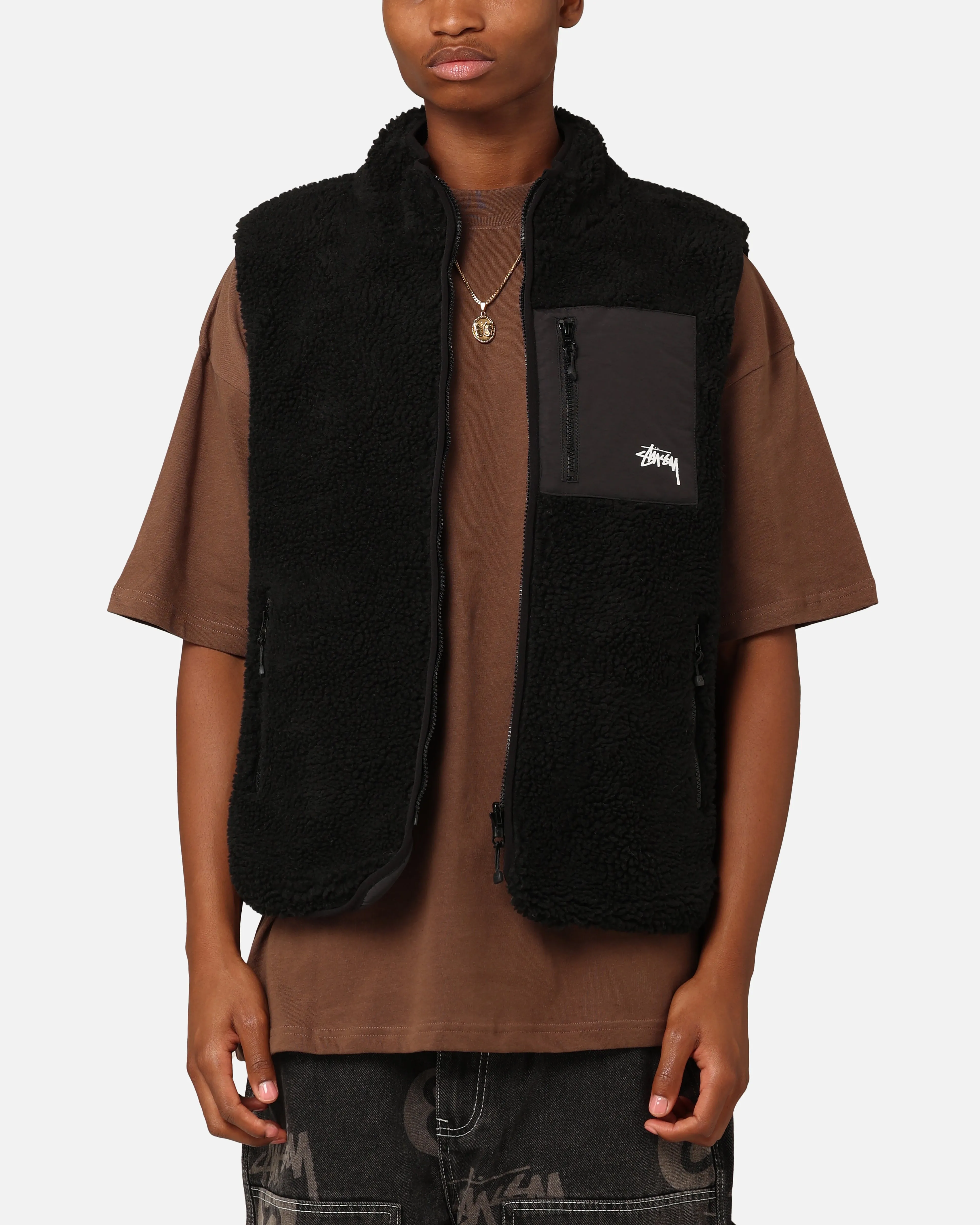 Stüssy 8 Ball Sherpa Reversible Vest Black