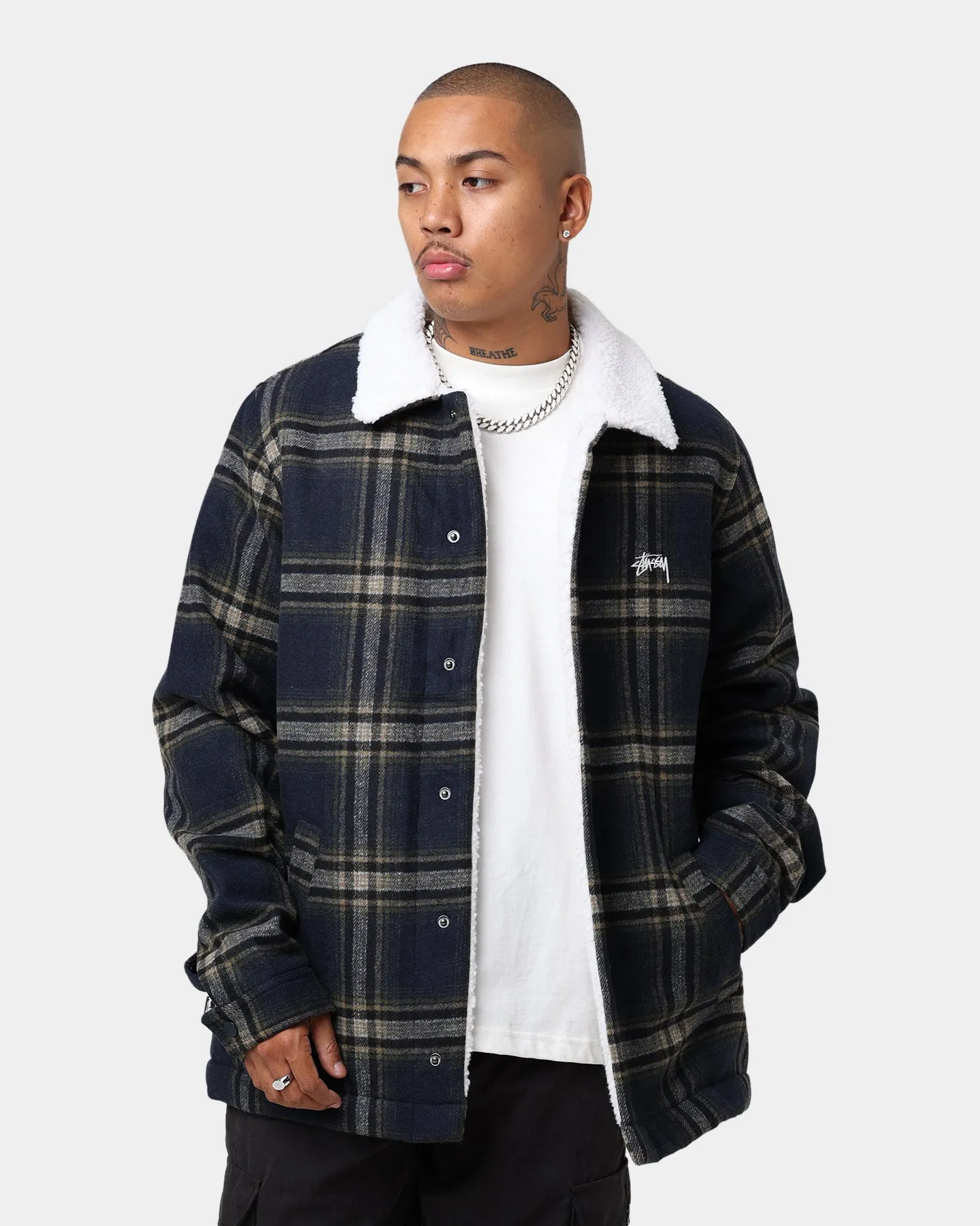 Stussy Plaid Sherpa Jacket Navy Check