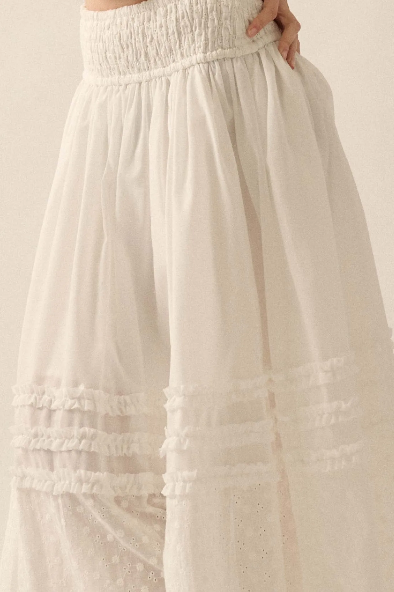 Summer Stroll Ruffled Eyelet Lace Maxi Skirt