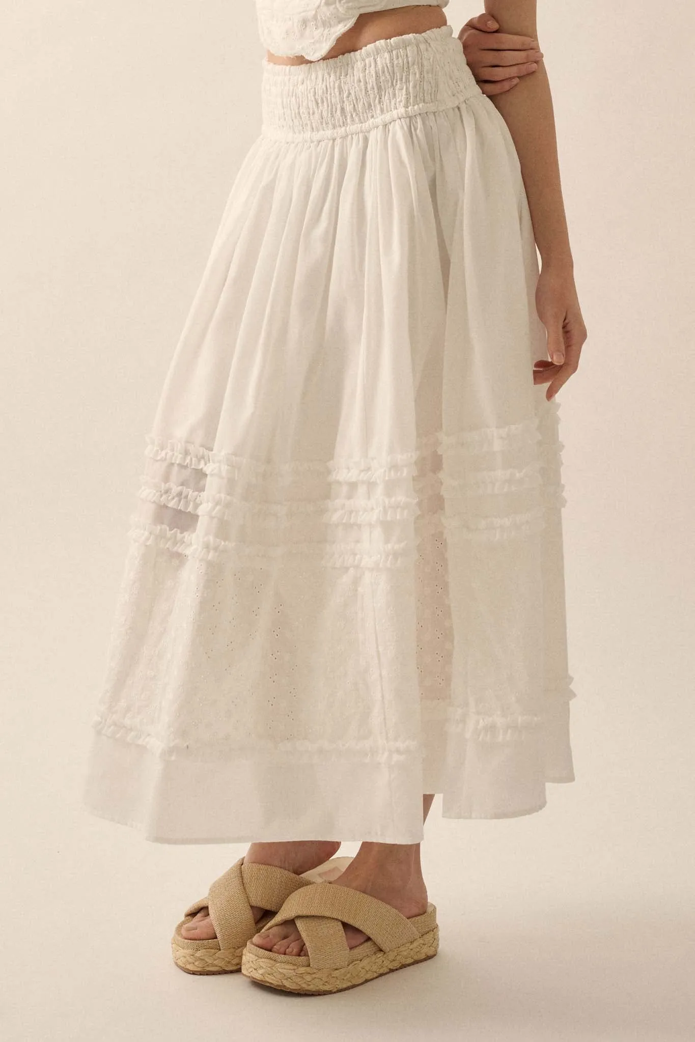 Summer Stroll Ruffled Eyelet Lace Maxi Skirt