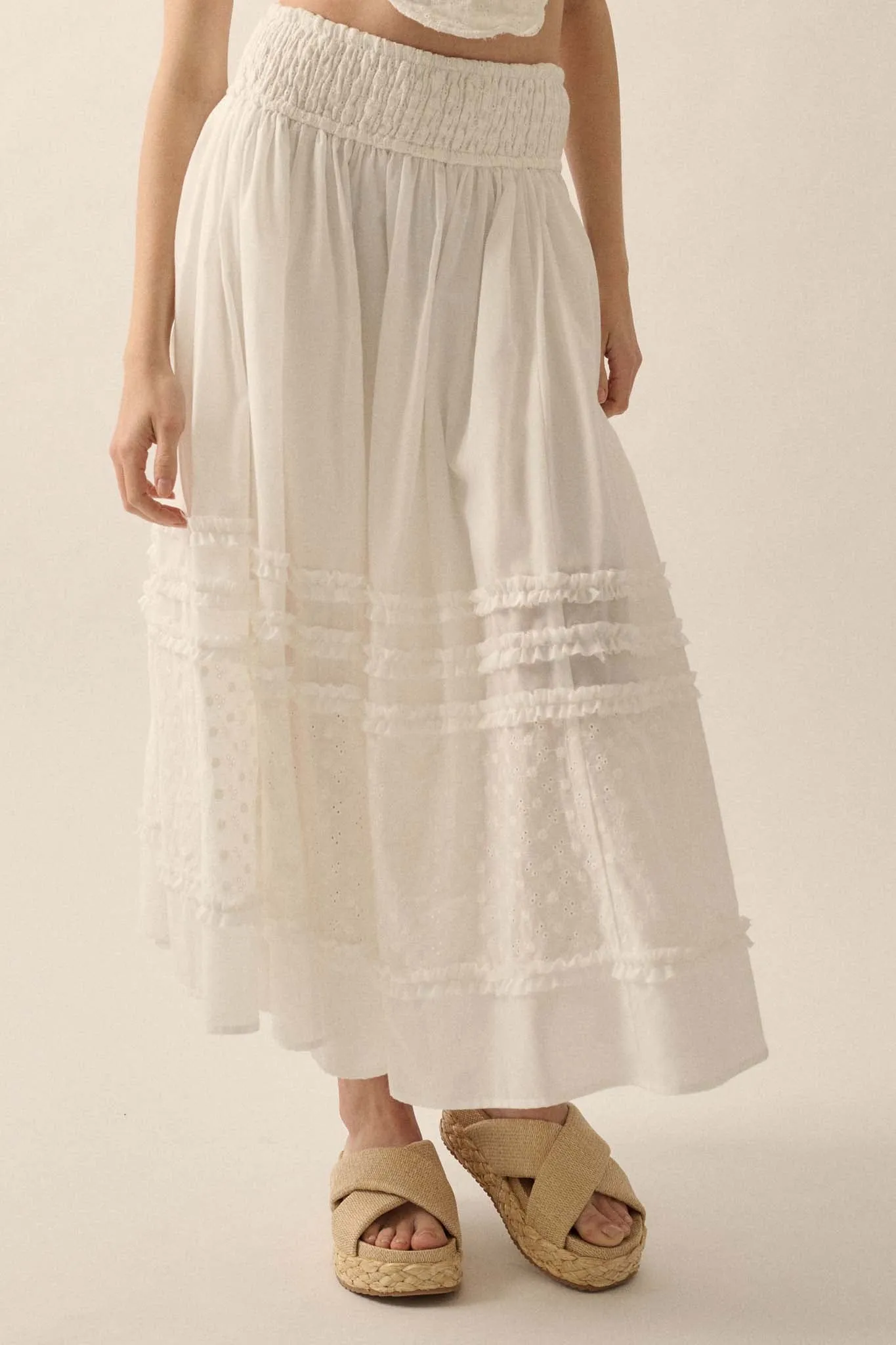 Summer Stroll Ruffled Eyelet Lace Maxi Skirt