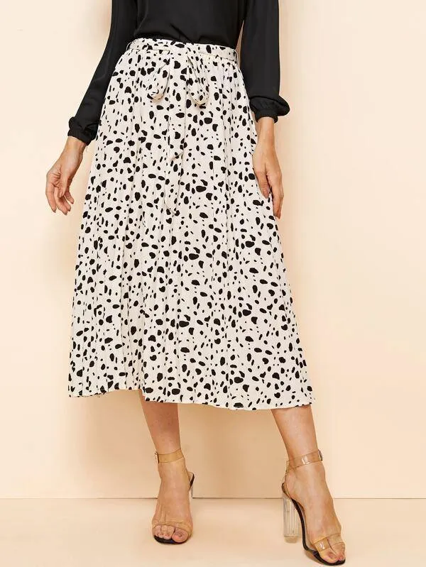 Tie Front Dalmatian Print Pleated Skirt