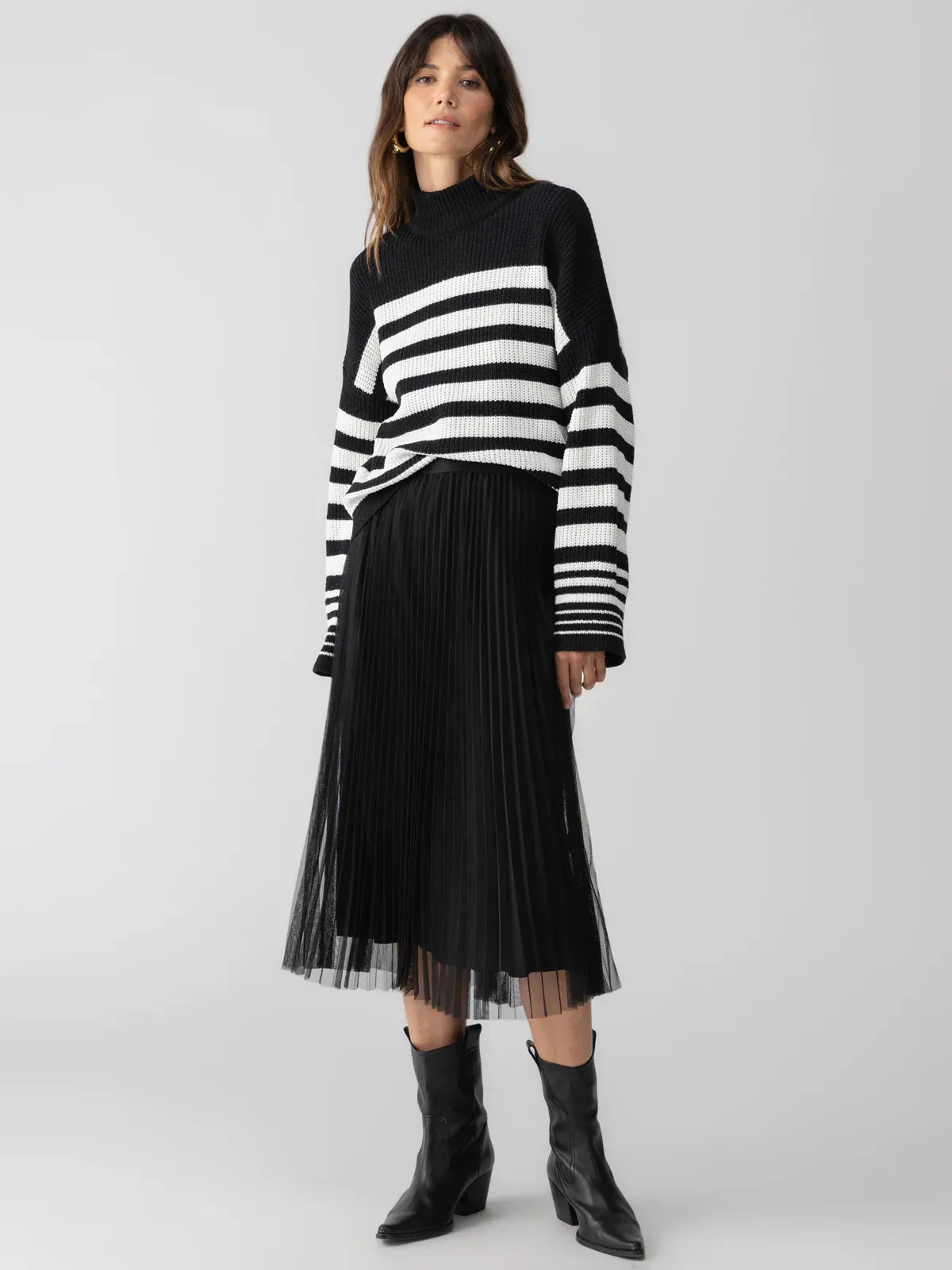 Tulle Pleated Midi Skirt