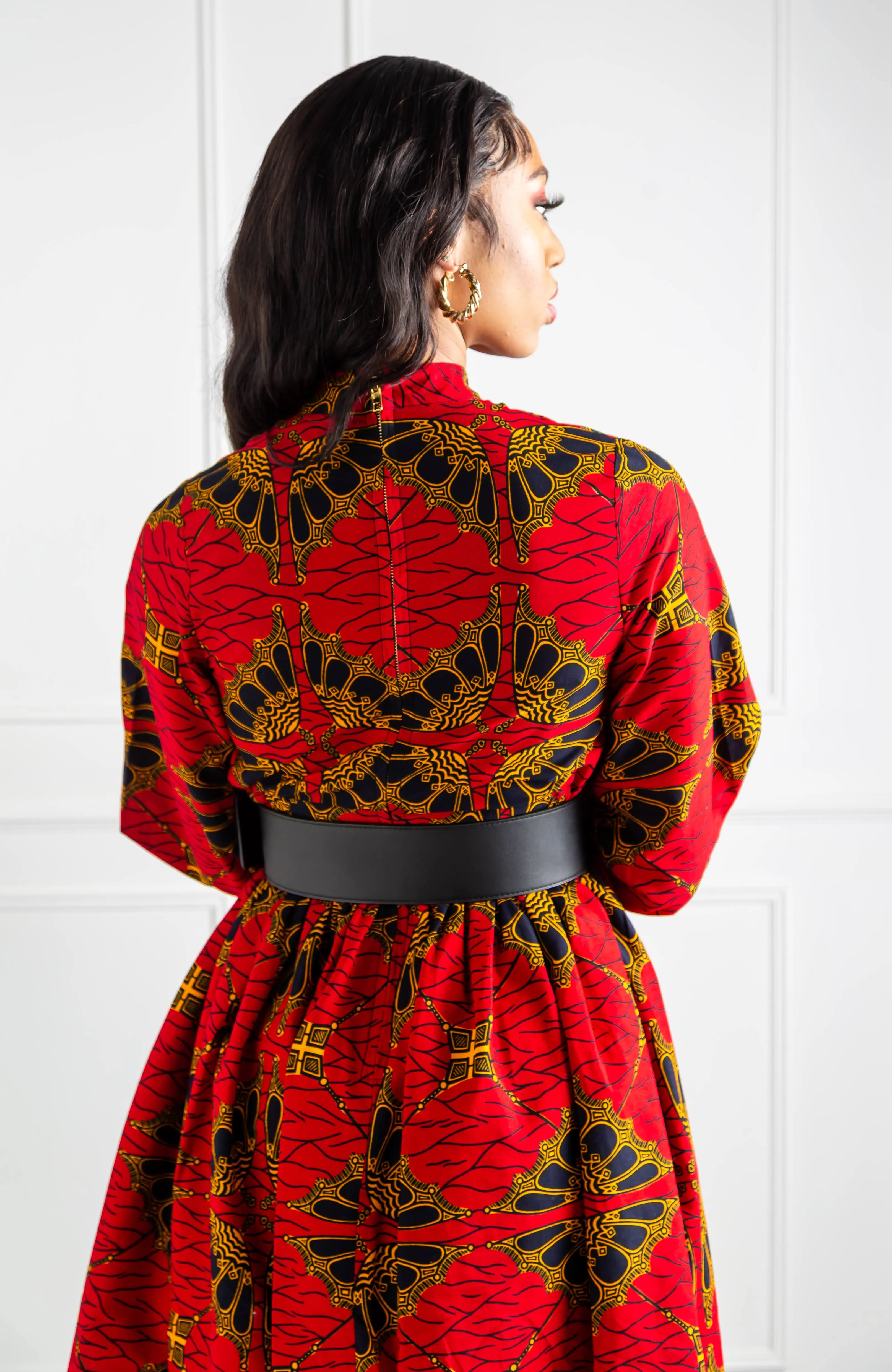 Turtleneck Plunge African Print Maxi Dress | Long Sleeved Maxi Dress - CORDELIA