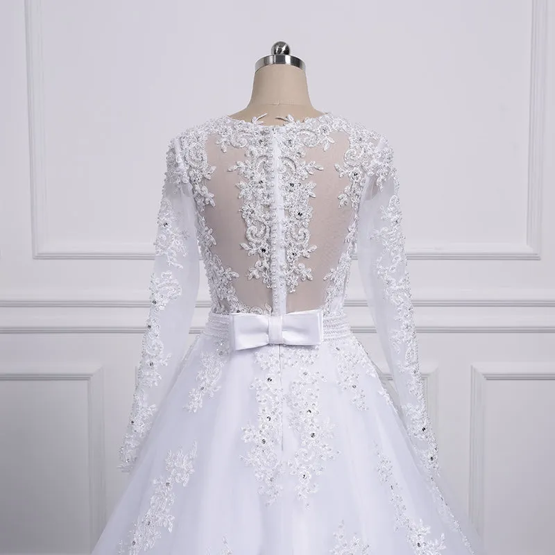 Two Pieces Lace A LINE Wedding Dresses with Detachable Train