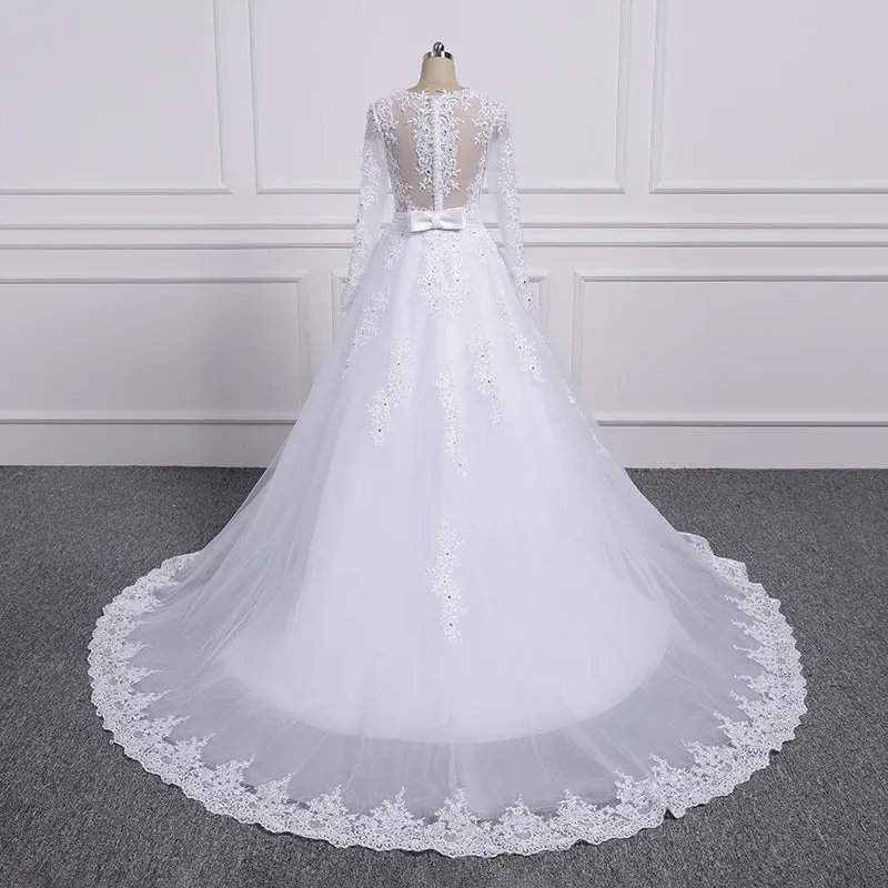 Two Pieces Lace A LINE Wedding Dresses with Detachable Train