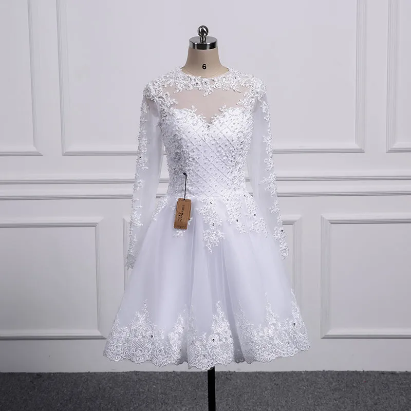 Two Pieces Lace A LINE Wedding Dresses with Detachable Train