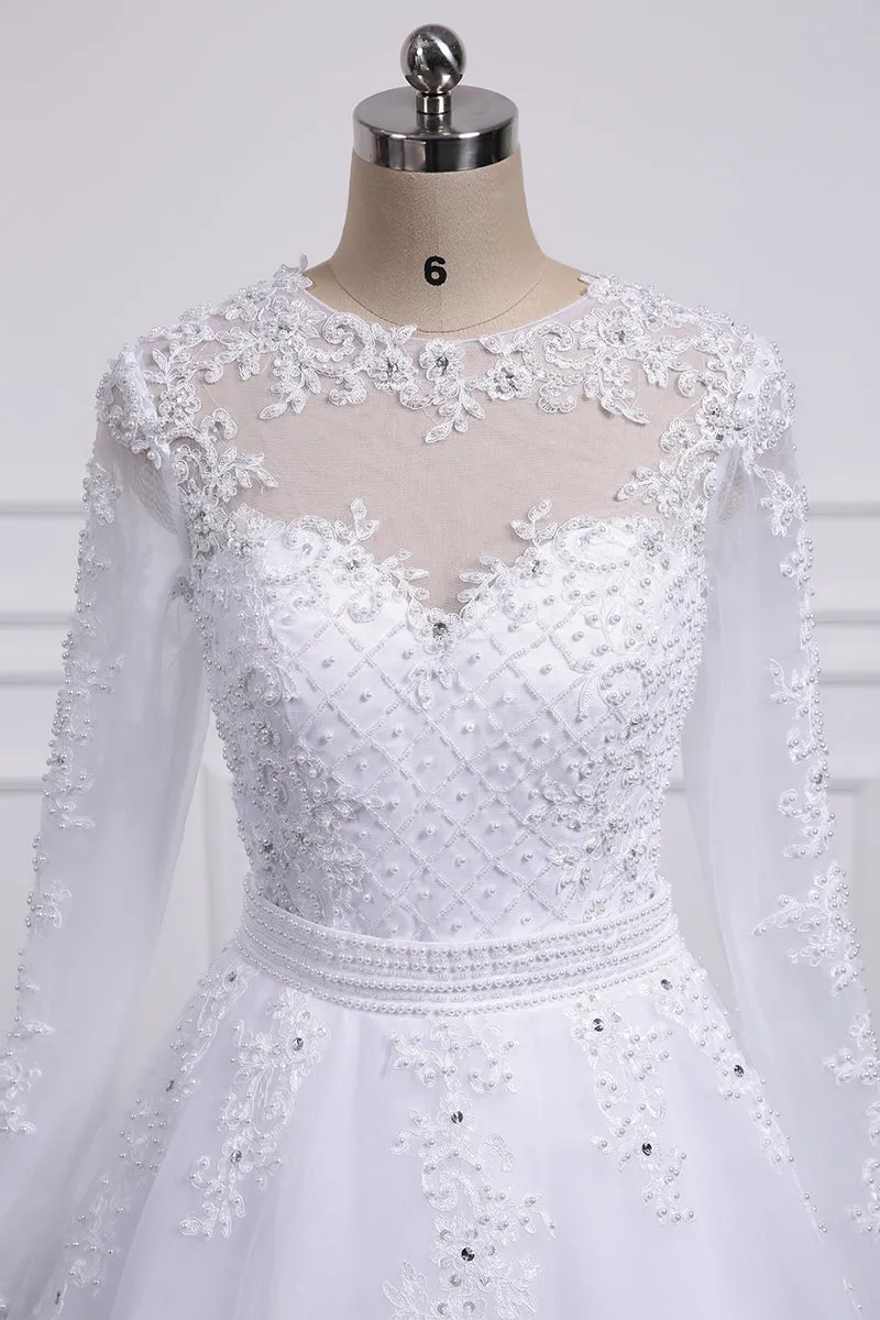 Two Pieces Lace A LINE Wedding Dresses with Detachable Train