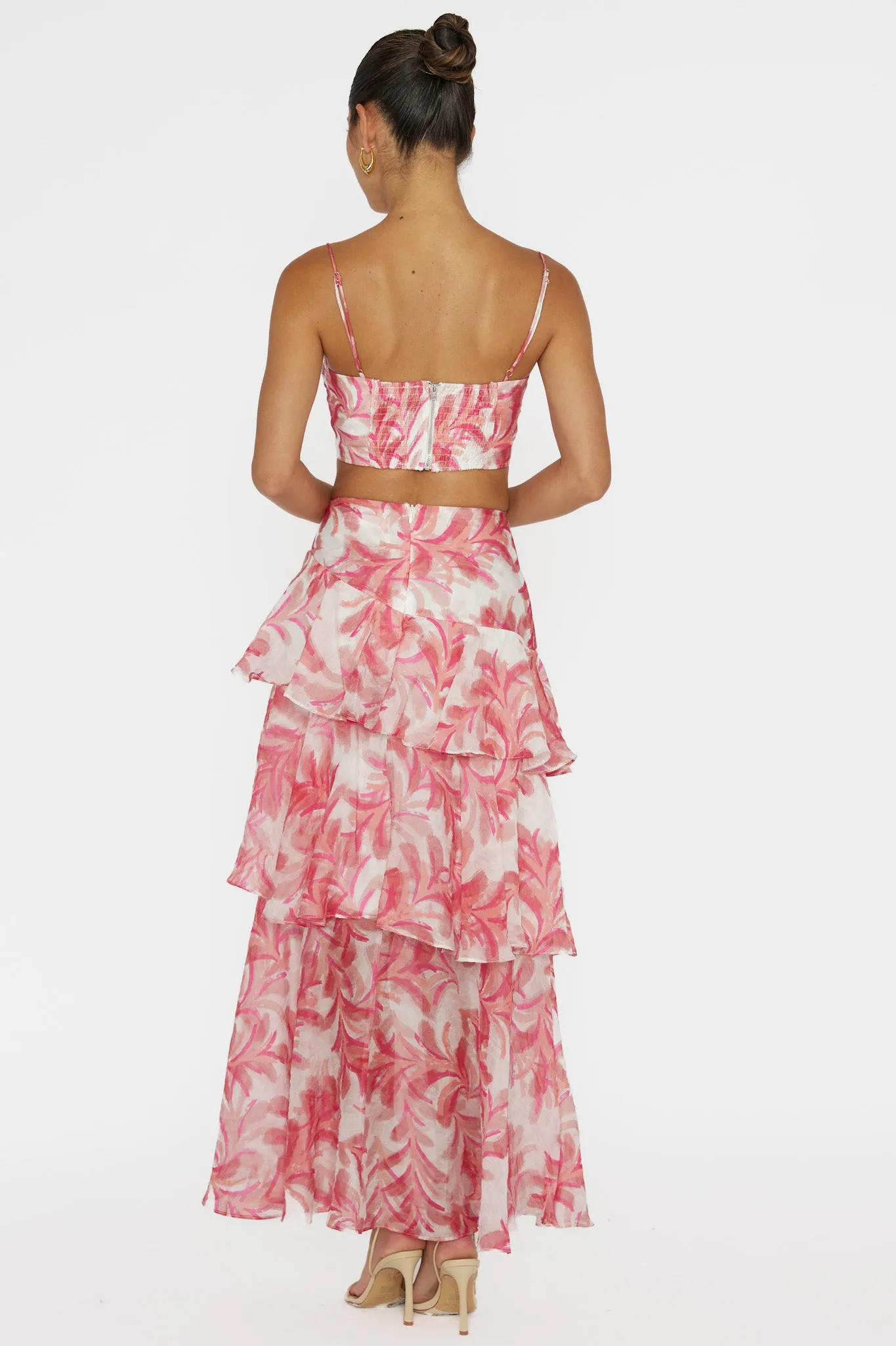 Veda Tiered Ruffle Maxi Skirt Floral Pink