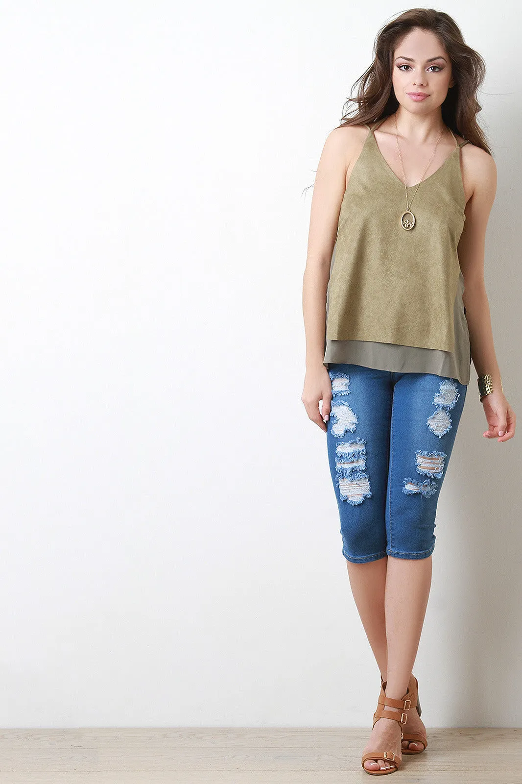 Vegan Suede Double Layer Cami Top