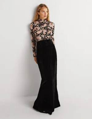 Velvet Party Maxi Skirt-Black