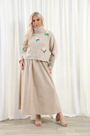 Venus Maxi Dress With Belt Beige