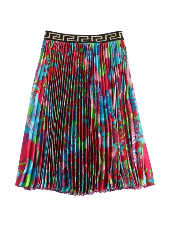 Versace   Flowers print pleated twill long skirt 