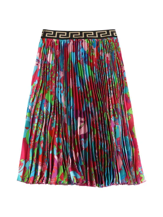 Versace   Flowers print pleated twill long skirt 