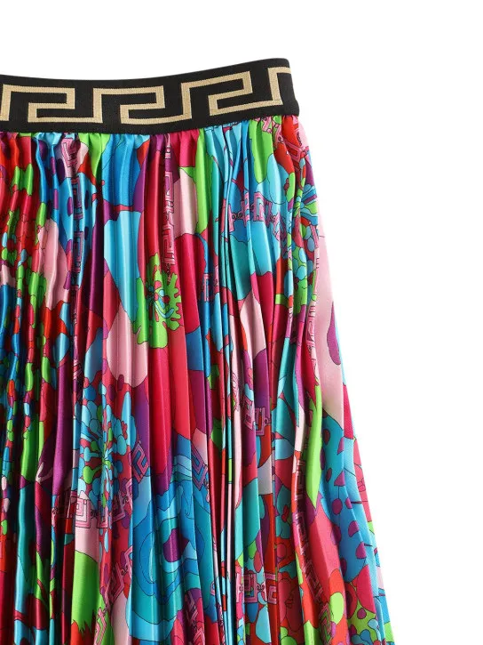 Versace   Flowers print pleated twill long skirt 