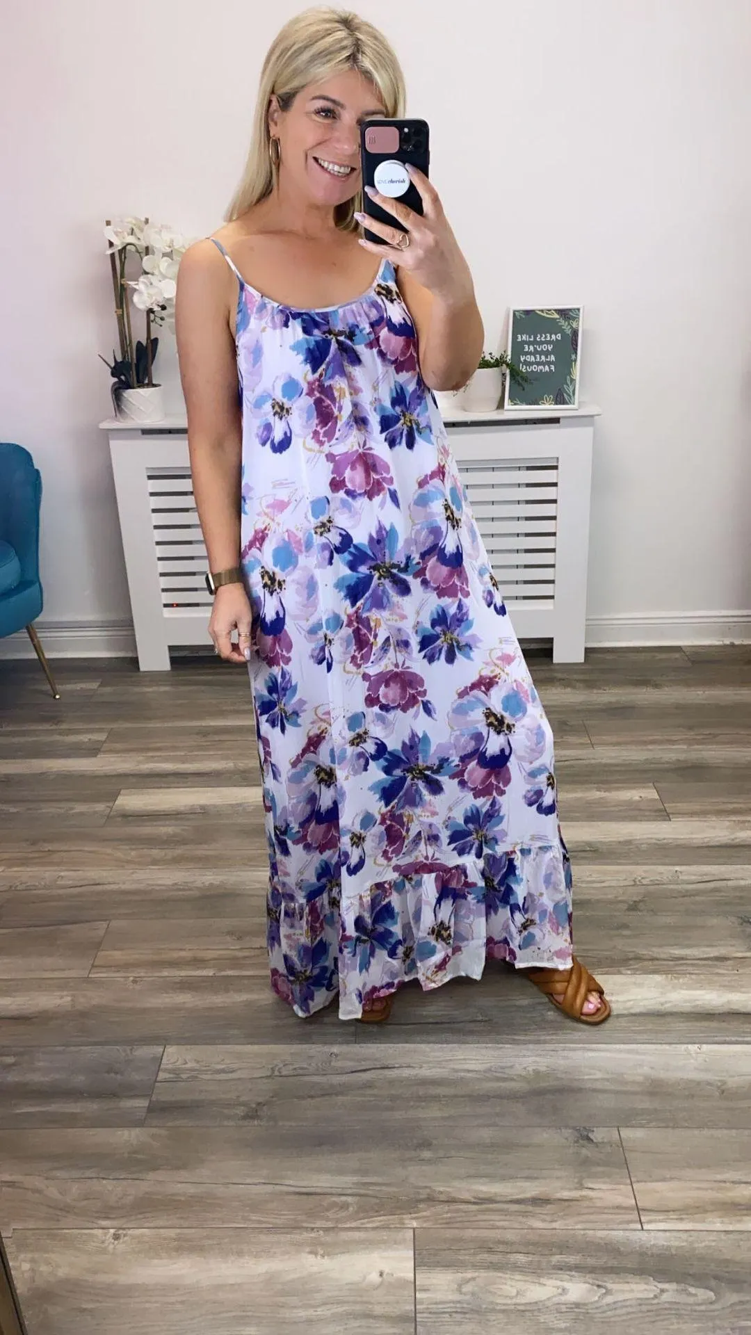 Vievery Floral Maxi Dress (Purple)