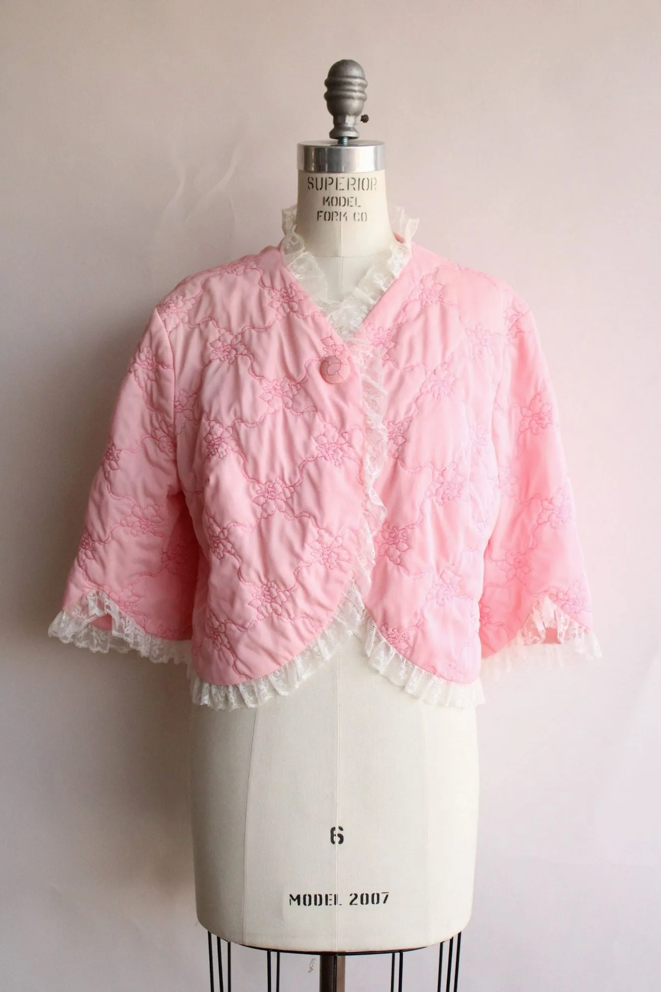 Vintage 1960s Pink Quilted Bed Jacket by Vanity Fair